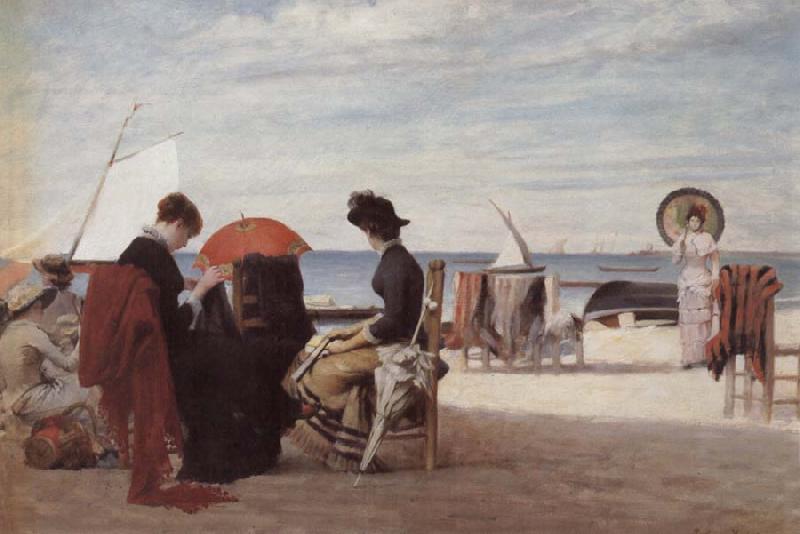 Jules Aviat Beach Scene,Trouville France oil painting art